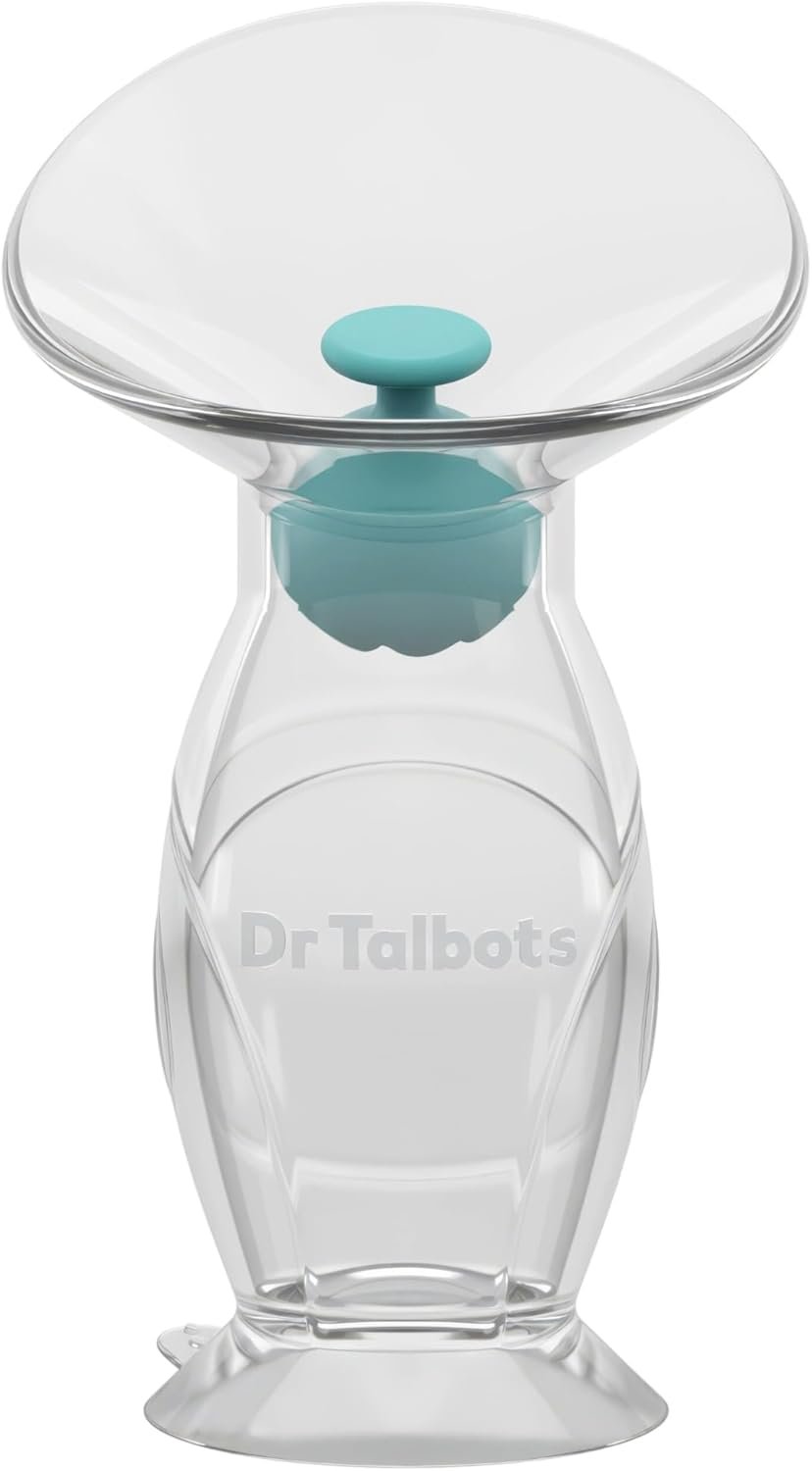 Dr. Talbot's Mom Silicone Breast Pump - 4 oz - Hands-Free, Noise-Free, Leak-Resistant Manual Suction Pump - Natural Silicone Cup, Ball Stopper & Suction Base - Breast Milk Collector for Breastfeeding