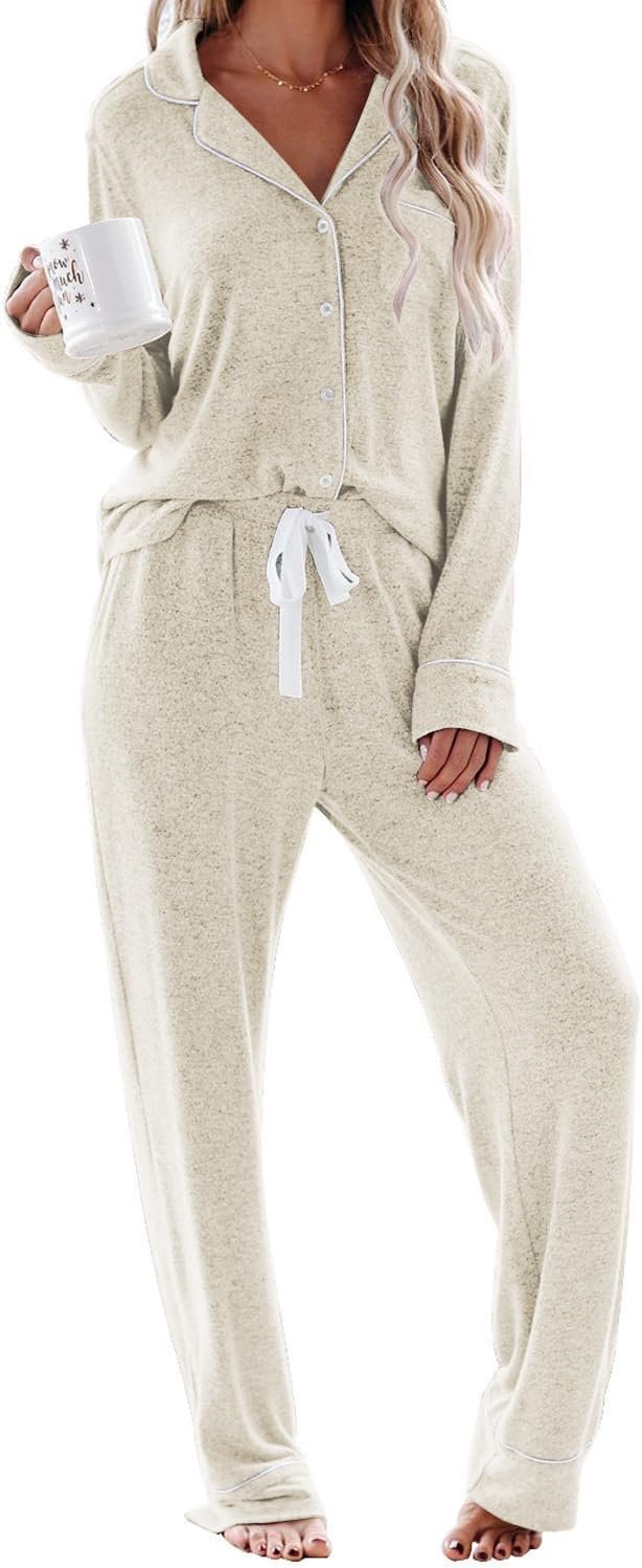 Aamikast Women's Pajama Sets Long Sleeve Button Down Sleepwear Nightwear Soft Pjs Lounge Sets