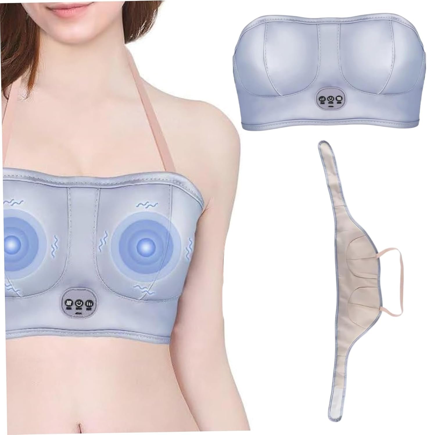 Breast Massager, Lactation Boob Massager with Constant Heat for Feeding Support, Adjustable Heated Bra with USB Power