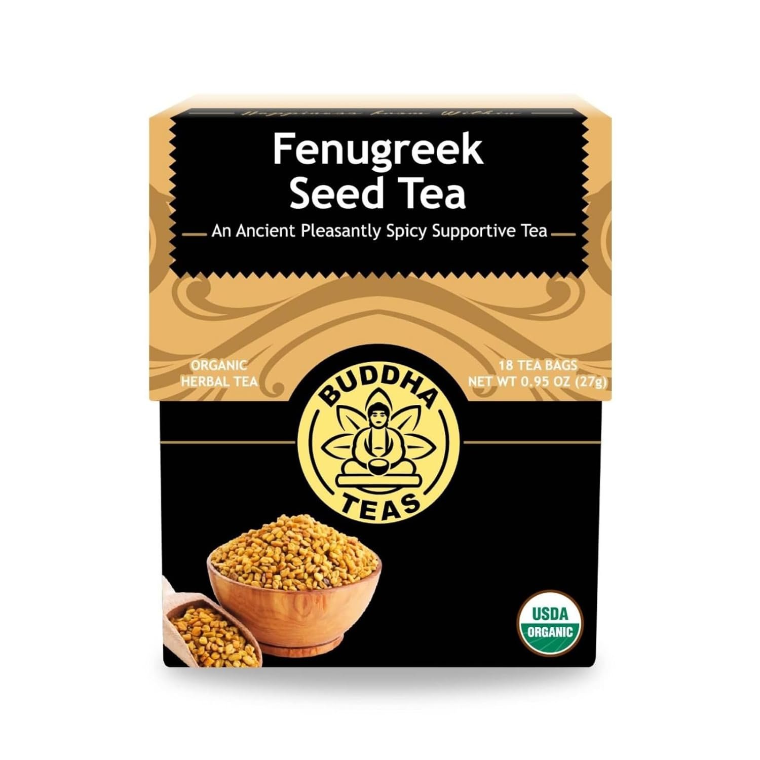Buddha Teas - Fenugreek Seed Tea - Herbal Tea - Supports Digestion & Overall Wellness - Natural Ingredients - Caffeine Free - OU Kosher - 18 Tea Bags (Pack of 1)