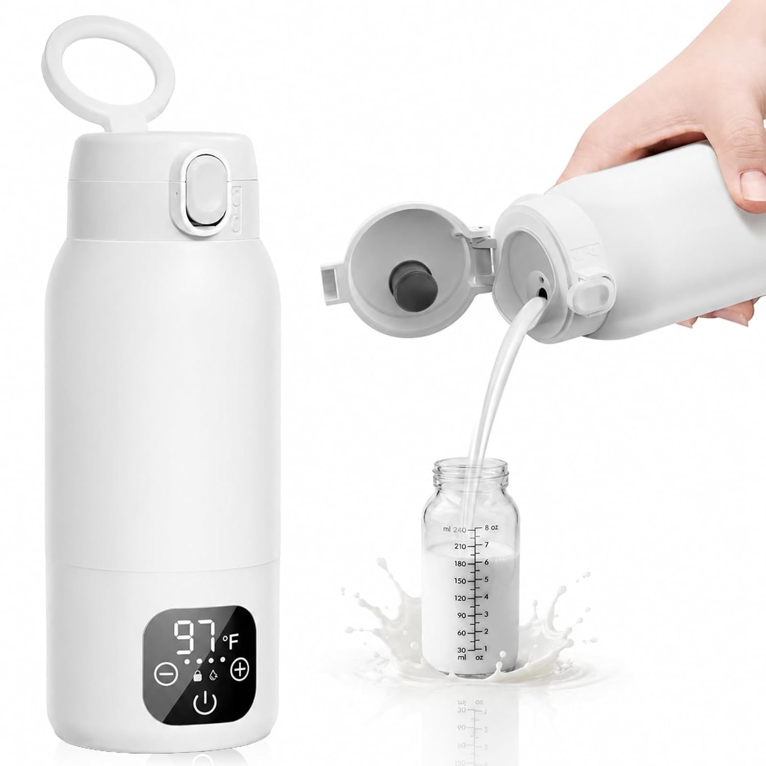 Portable Baby Bottle Warmer for Travel, 17 oz Stainless Steel 316L Tank, 3 Min Quick Heat & Pasteurization Function, Smart Dual Temp Control for Sustained All-Day Warmth of Breast Milk/Formula/Water.