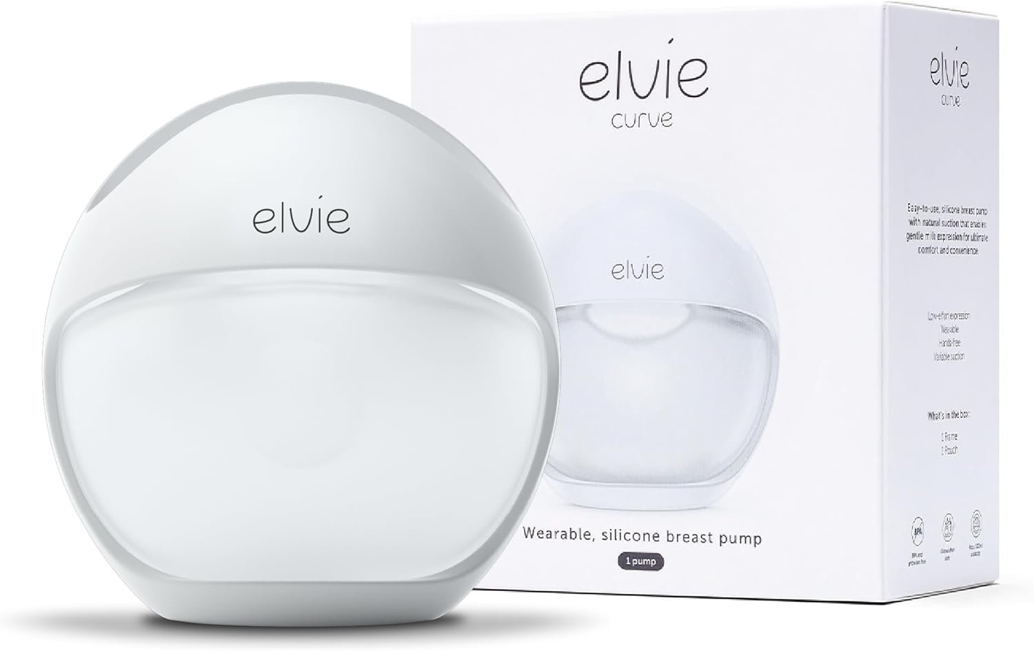 Elvie Curve - Manual Wearable Breast Pump - Hands-Free, Kick-Proof, Portable Silicone Pump that Can Be Worn in-Bra for Gentle, Natural Milk Expression - Breast Feeding Essentials
