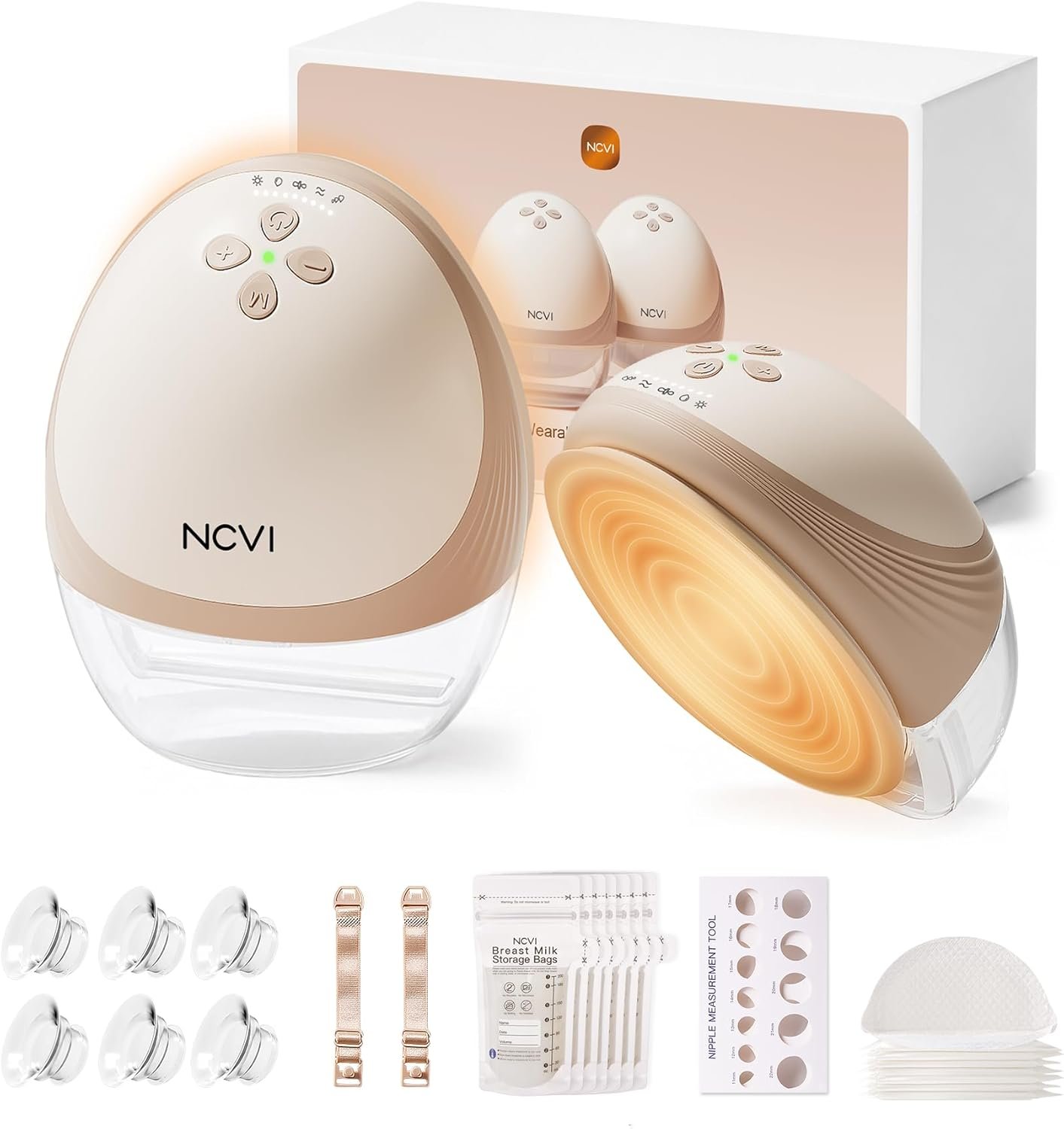 NCVI Security Heated Wearable Breast Pump, Hands-Free Breast Pump with Innovative HeatFlow, Hospital-Grade Suction, Magnetic Charging Cable, 4 Modes 9 Levels Portable Breastfeeding Pump for Mom
