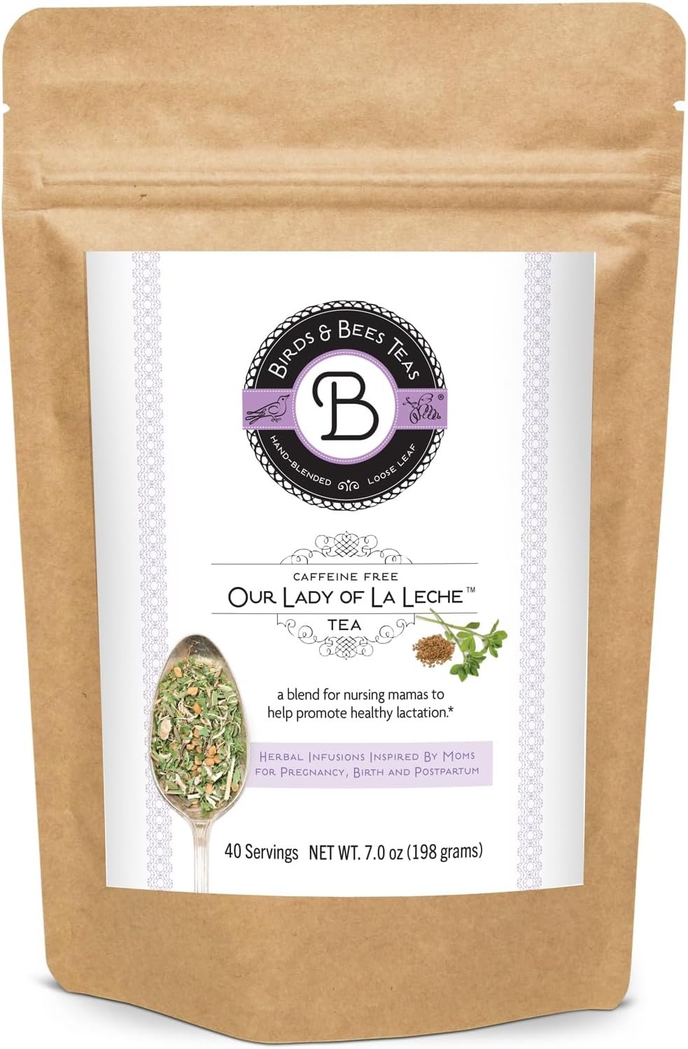 Birds & Bees Teas - Lactation Tea - Our Lady of La Leche Breastfeeding & Lactation drink nourish the supply of Mother's Milk with natural herbs, 40 Servings, 7.0 oz