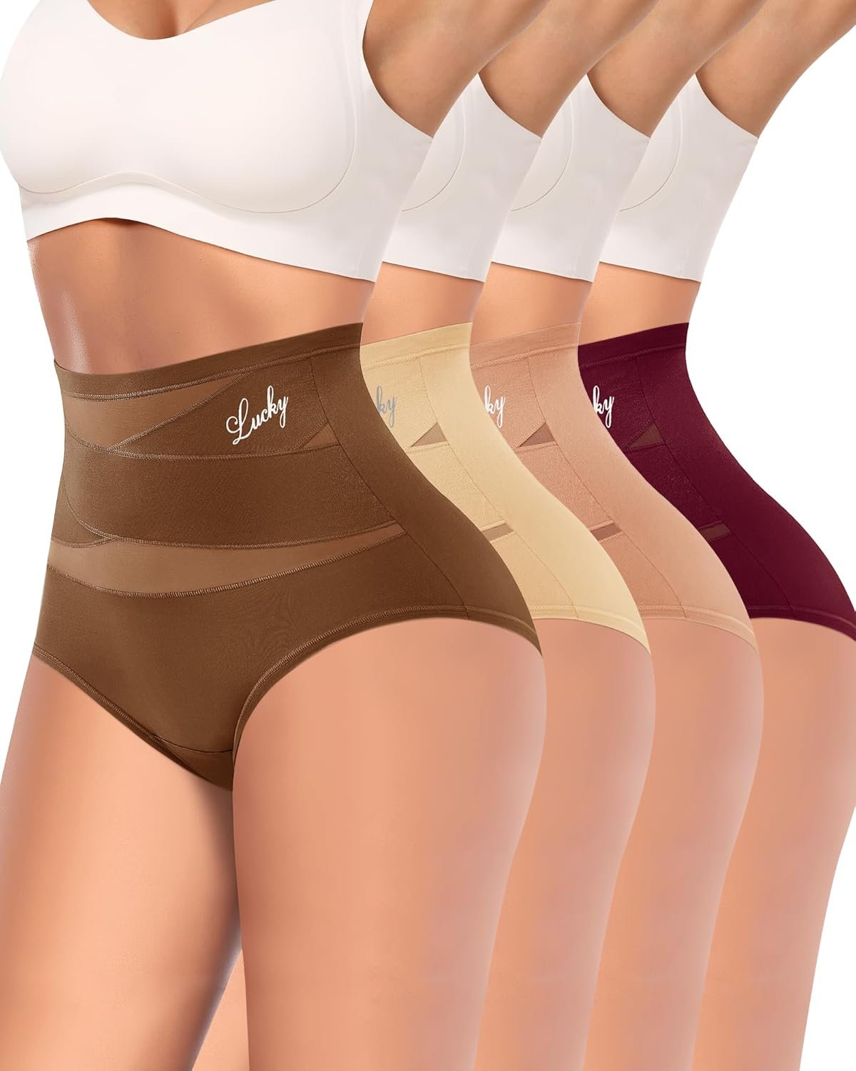 Women's High Waisted Underwear Full Coverage Compression Briefs 4/5 Packs Panties Postpartum Comfortable