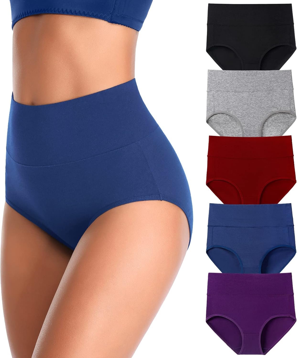 Women's Underwear High Waisted Cotton Briefs Breathable Full Coverage Panties Multipack Regular and Plus Size