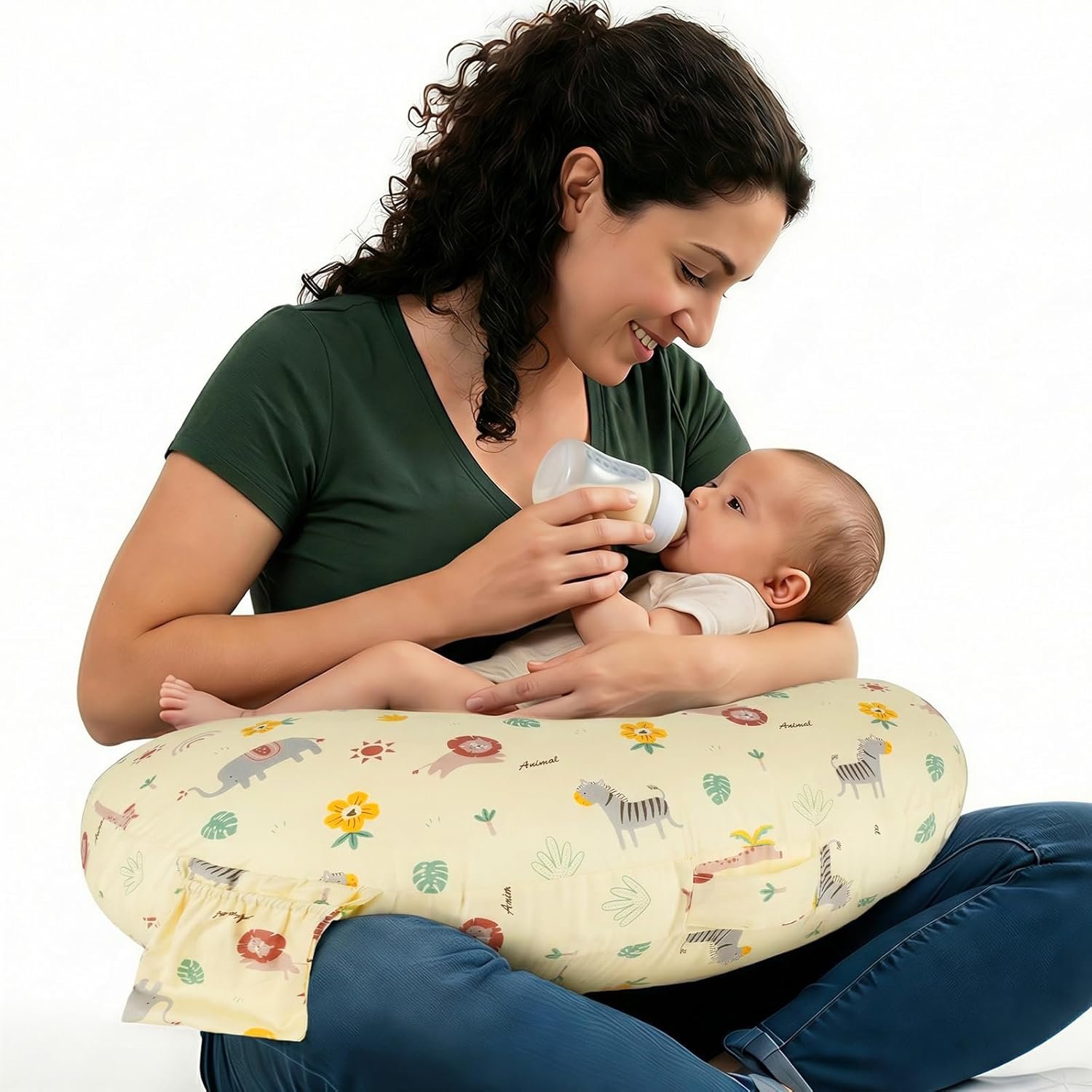 x-vesolje Plus Size Nursing Pillow Wider Support, Breastfeeding Pillow with Adjustable Strap Fit All Body Type, Ergonomic Breast Feeding Pillow, Baby Feeding Pillow for Mom- Max Size/Animal Yellow