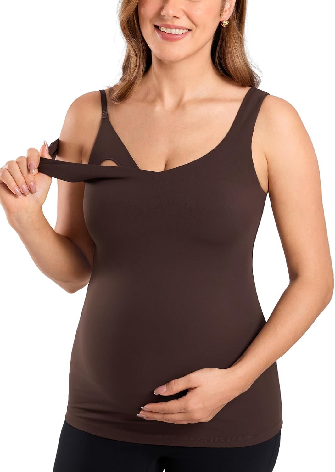 MOMANDA Maternity Nursing Tank Tops with Built in Bra Sleeveless Casual Pregnancy Tee V Neck Workout Shirt