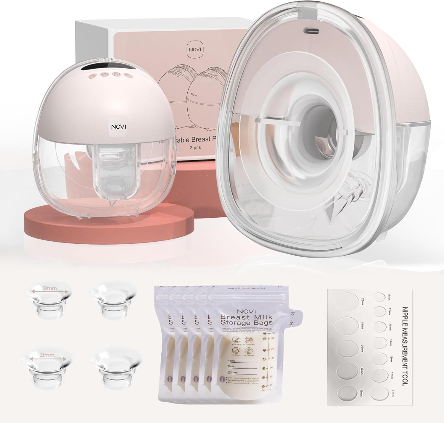 NCVI Wearable Breast Pump Hands Free, Double Electric Pump for Working Moms with Strong Suction, 4 Modes 9 Levels, 180min Battery for All Day Office & Travel Use, 19/21/24mm Flange,