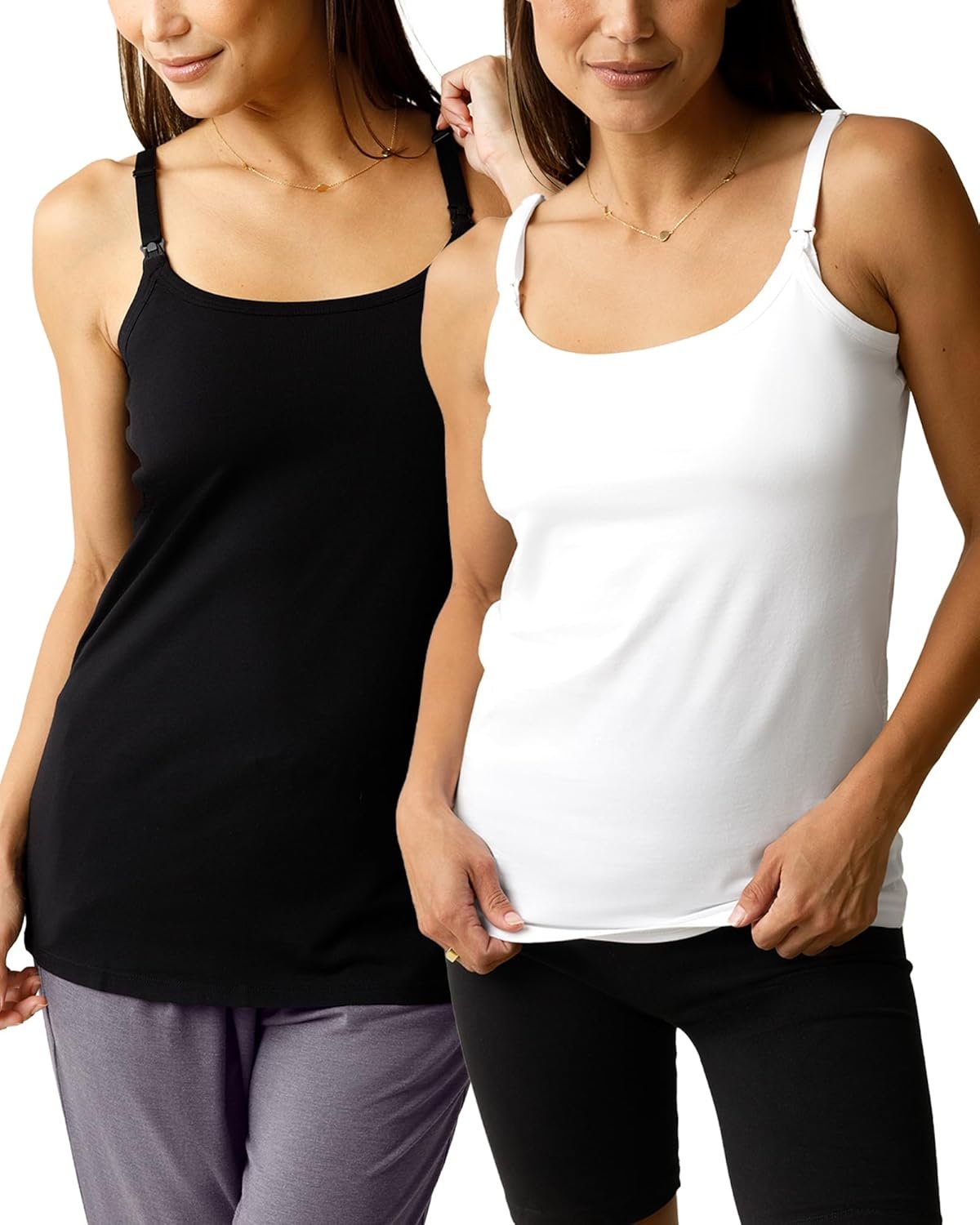 Kindred Bravely Nursing & Maternity Cotton Tank Top Cami 2-Pack | Black & White