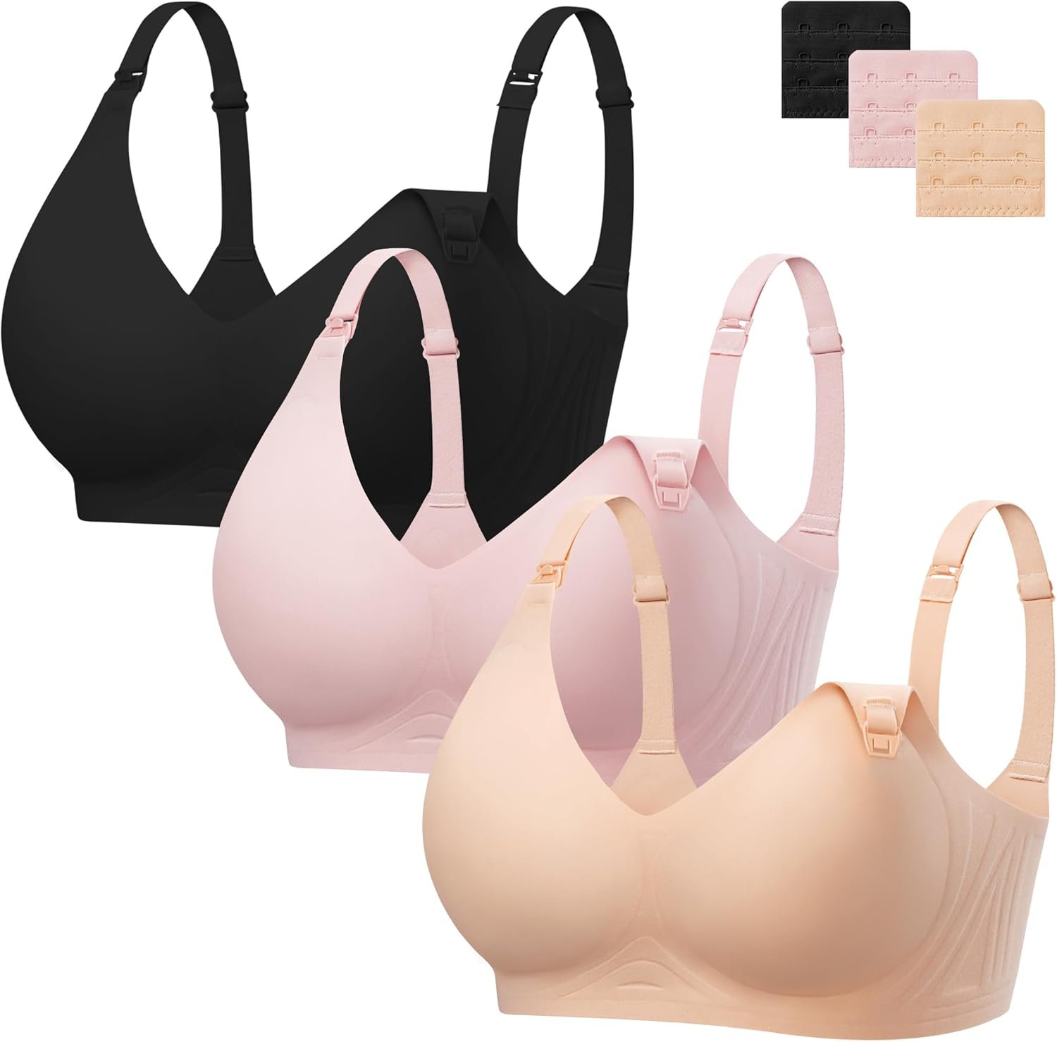 Angelhood 3 Pack Nursing Bras for Breastfeeding Seamless Pregnancy Maternity Bra Wireless Sleep Bralette with Extenders