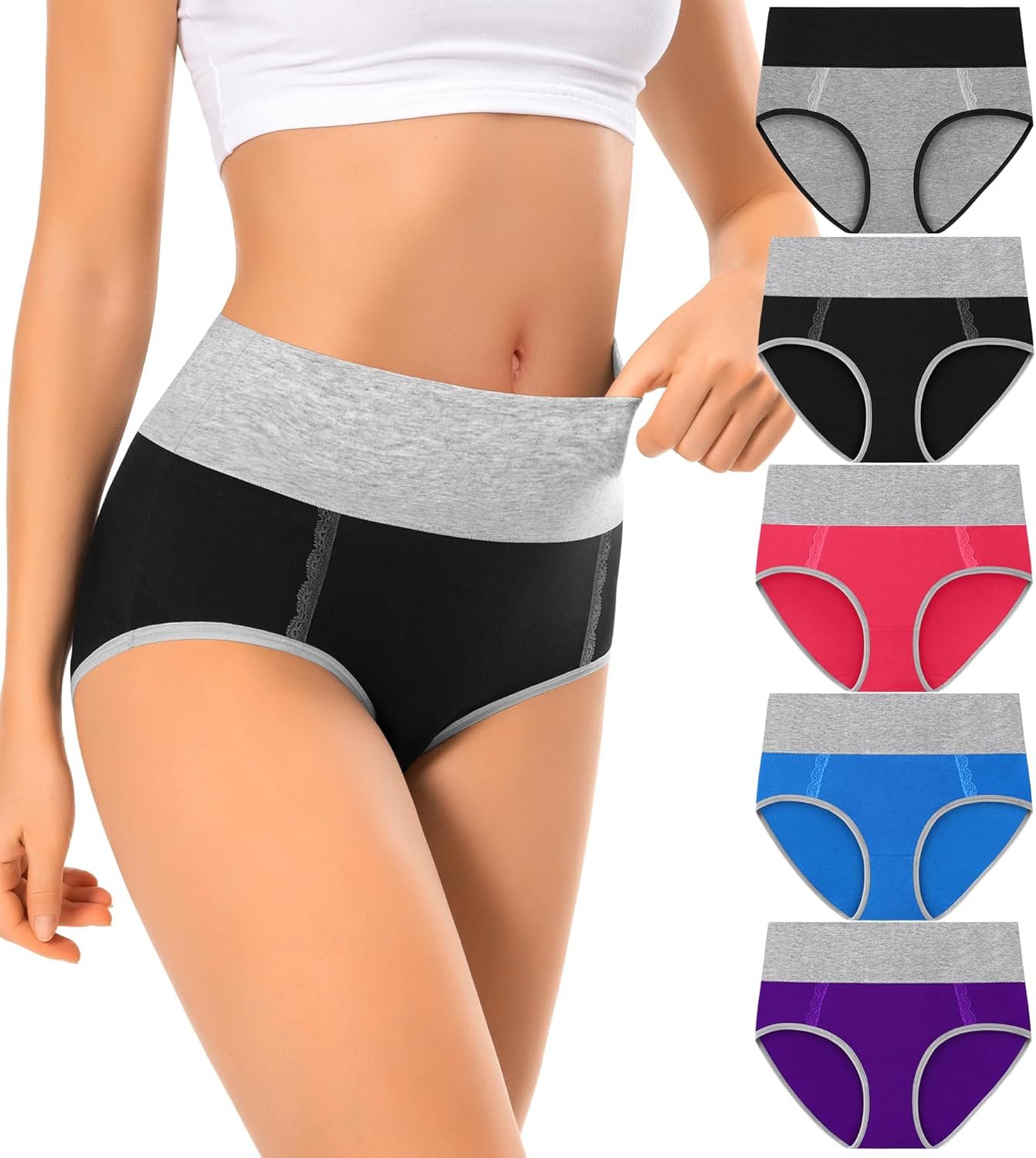 DUKAWA High Waisted Underwear Womens Cotton Soft Breathable Briefs Ladies Panties Multipack (Regular & Plus Size)