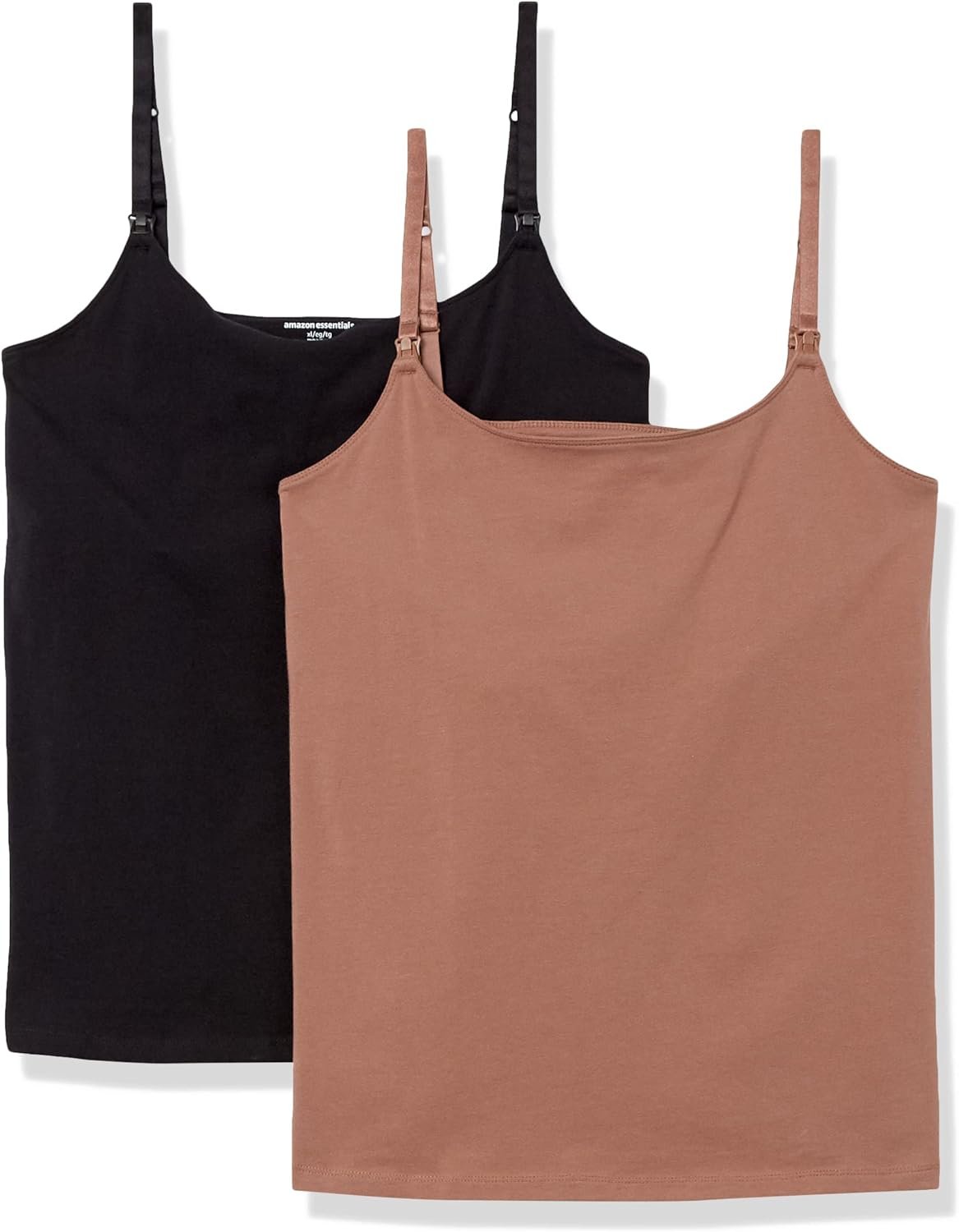 Amazon Essentials Women's Maternity Nursing Tops, Pregnancy Clothes with Adjustable Straps and Built-in Shelf Bra, Pack of 2