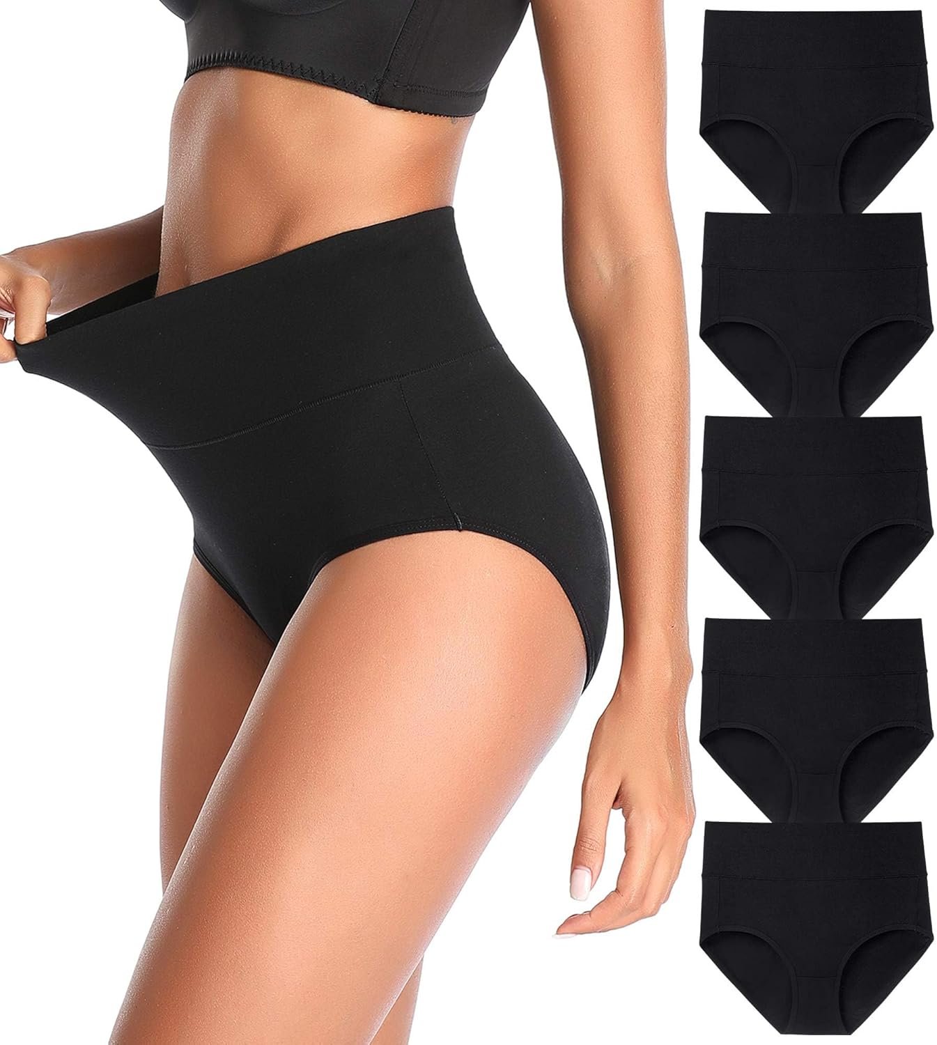 Women's High Waist Cotton Underwear Stretch Briefs Soft Comfy Ladies Panties MultiPack