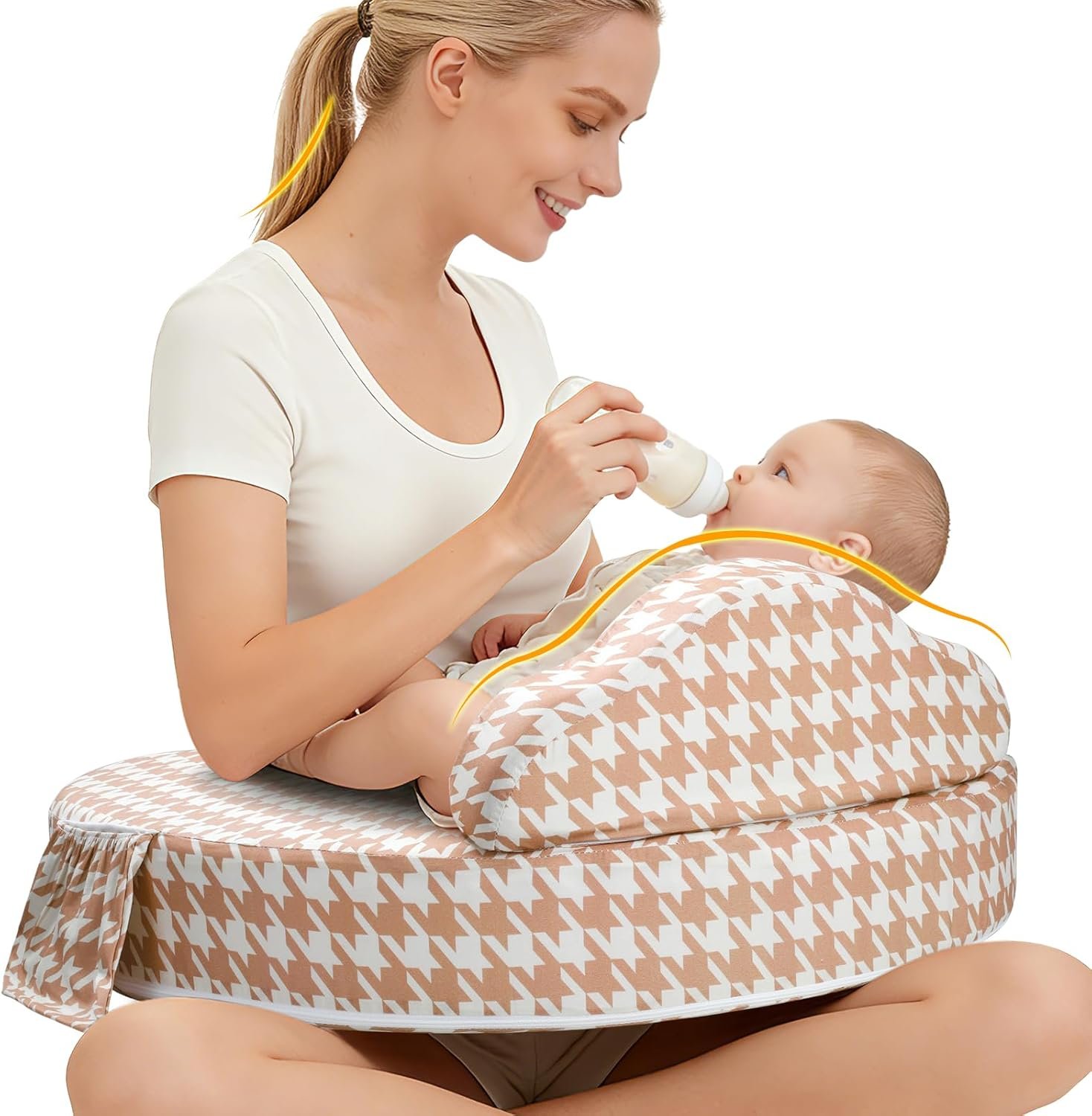 Nursing Pillow -Memory Foam Bottle & Breastfeeding Pillow with Safety Fence -Ergonomic Support, with Wider Breast Feeding Cushion, Adjustable, Removable Cover, Baby Safety Certified Houndstooth