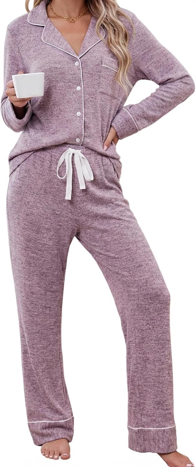 Leikar Button Down Pajamas for Women Soft Viscose Sleepwear Long Sleeve Pjs Set Nursing Postpartum Loungewear