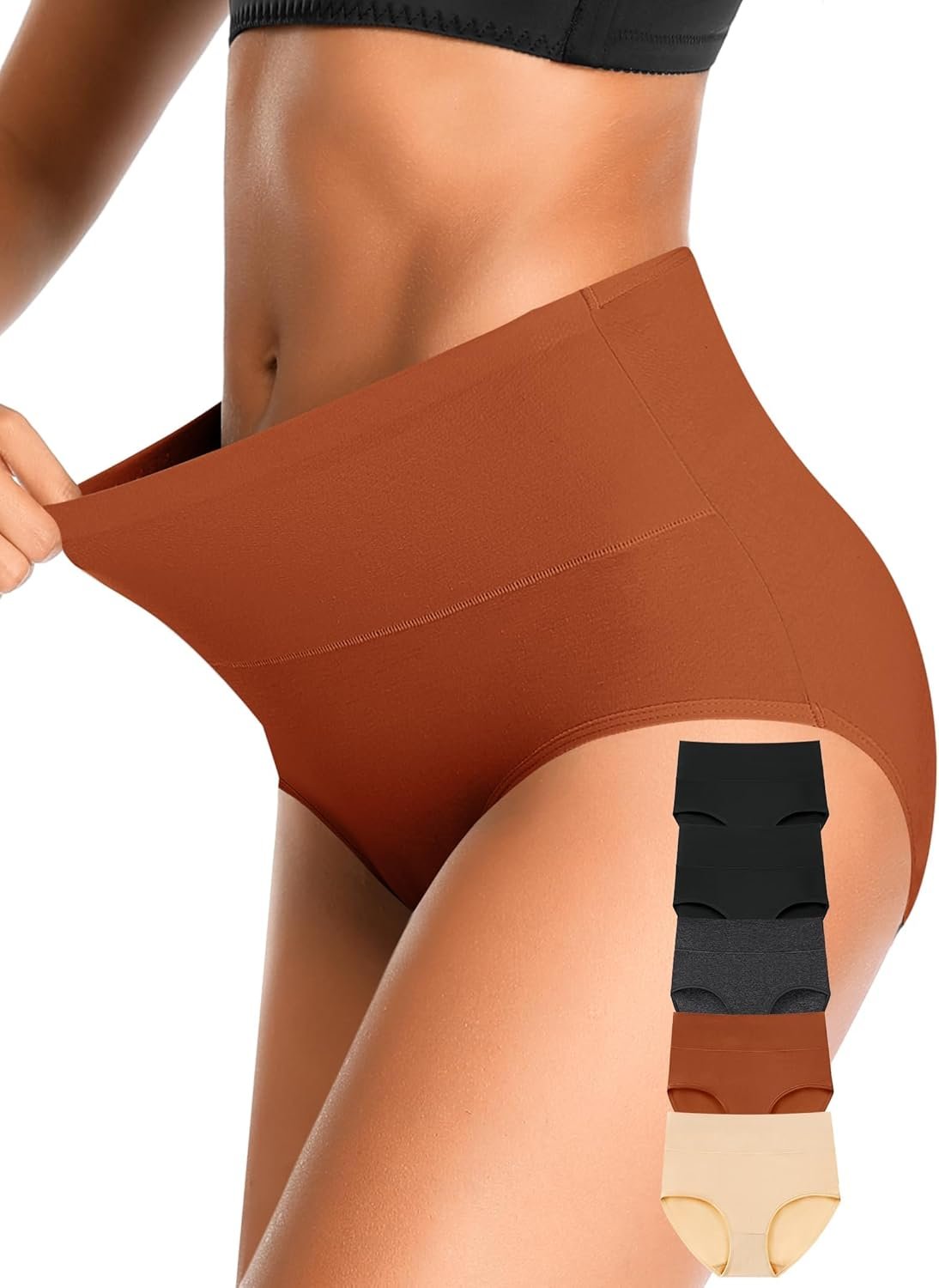 OLIKEME High Waisted Underwear for Women Cotton Slight Tummy Control Panties Postpartum Soft Full Coverage Briefs 5 Pack