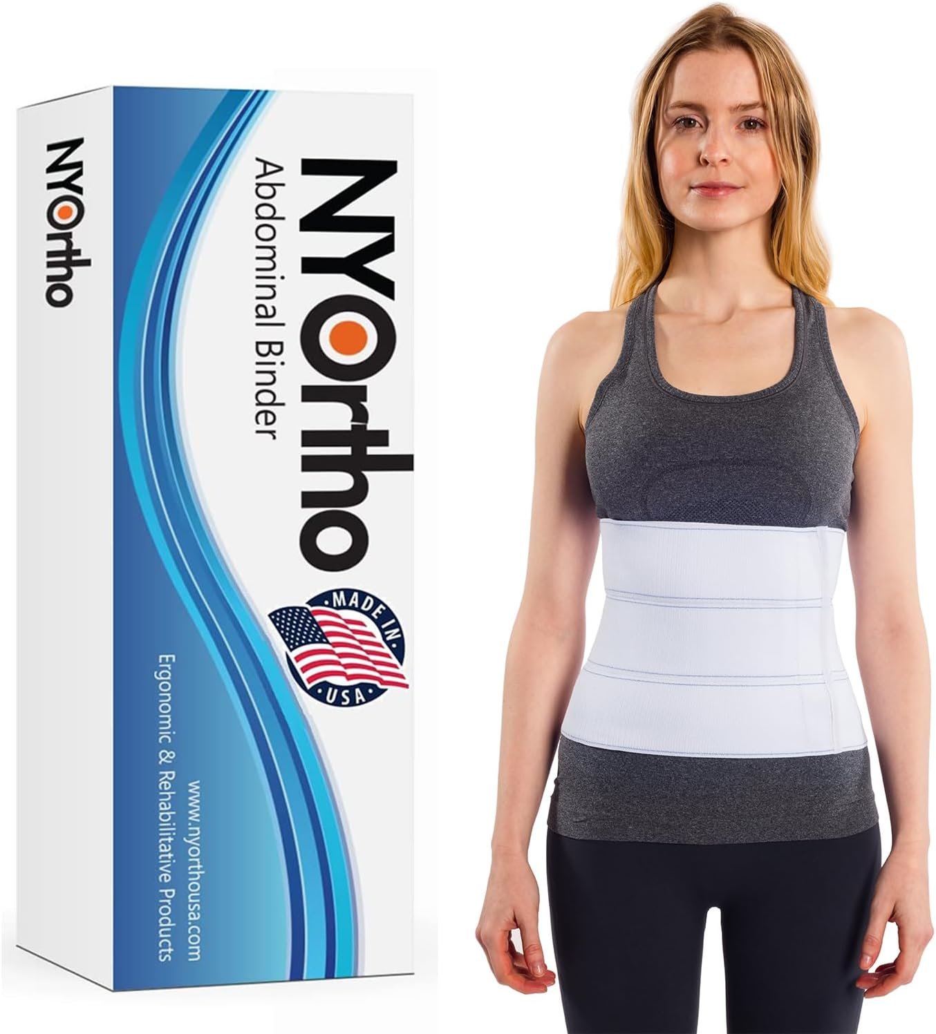 NYOrtho Post Surgery Abdominal Binder (Fits 45¨ - 60¨) - 9" Height, 3 Panel Waist Support Belt for Men & Women - Postpartum Belly Band - Tummy Tuck Compression Garment - MADE IN USA