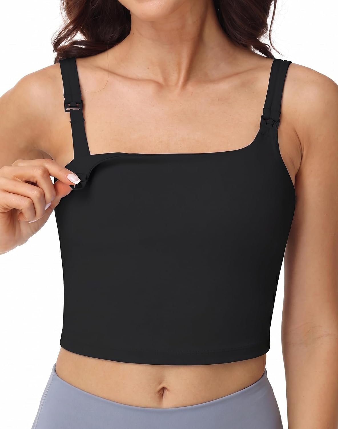 V VOCNI Nursing Tank Tops Square Neck Longline Nursing Sports Bras for Breastfeeding Crop Tank Top with Built in Bra