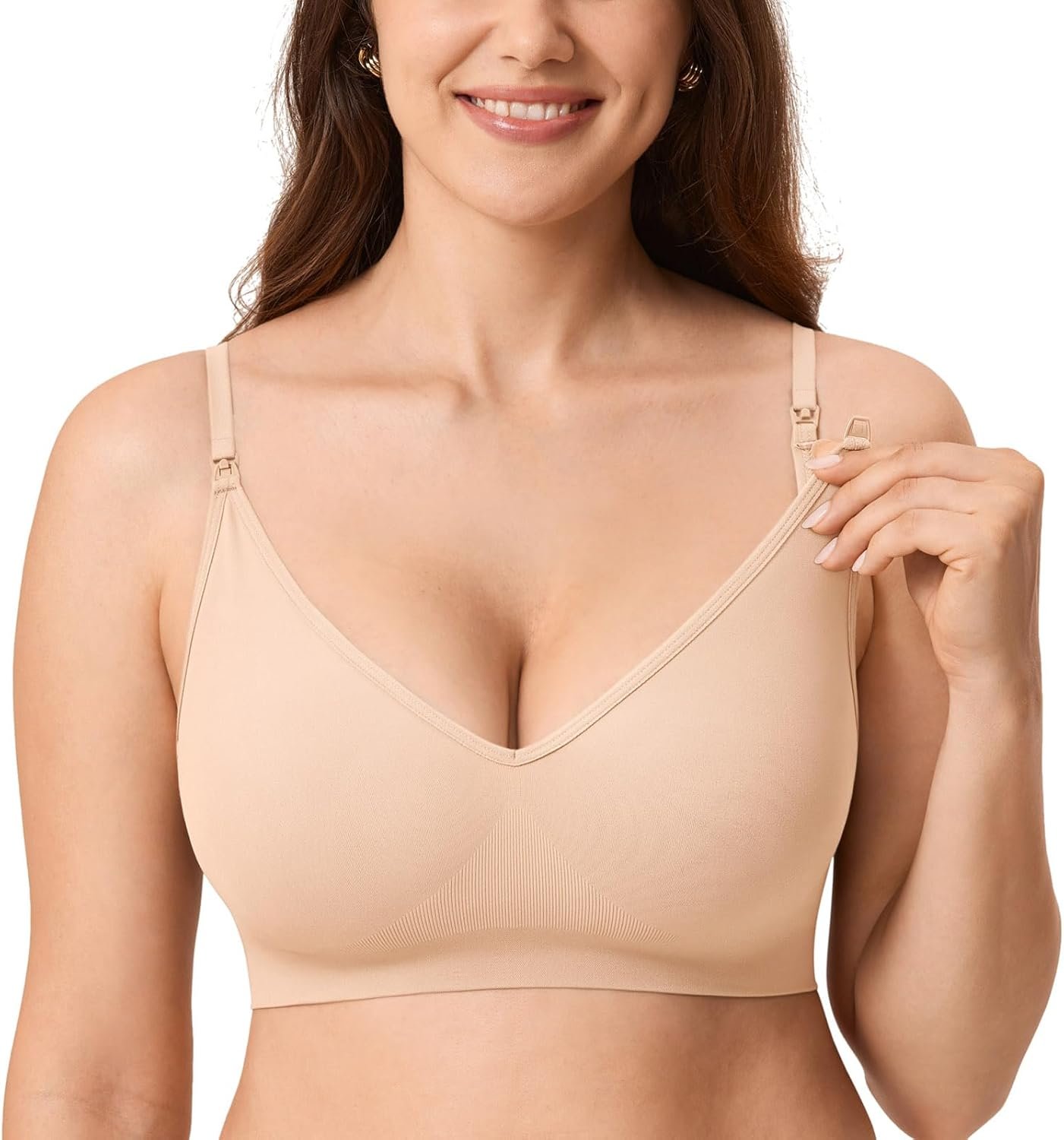 MOMANDA Sleep Nursing Bras for Breastfeeding Seamless Wirefree Maternity Bra V Neck Comfortable Bralette