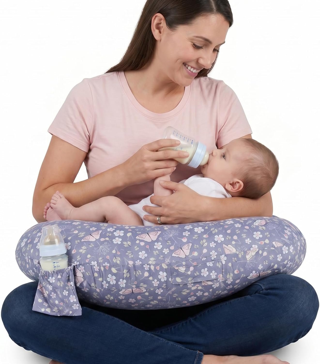 Nursing Pillow, Breastfeeding Pillow with Safety Buckle - Upgraded Design for Breastfeeding & Bottle Feeding, Large Size for Tummy Time & Sitting Support, Breathable Washable Cover