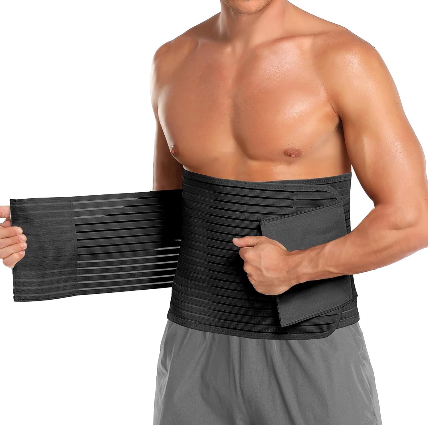 MAMODY Abdominal Binder for Men & Women – Post Surgery Belly Band Adjustable Compression Wrap Belly Binder Abdomen Hernia Support Belt (L)