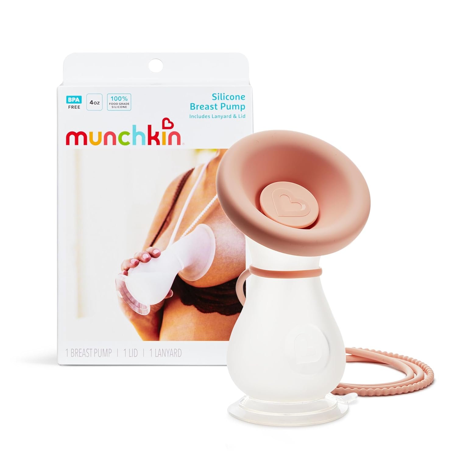 Munchkin Manual Breast Pump for Breastmilk, Food Grade Silicone, BPA Free, 4 Ounce - Portable Breastfeeding Essential for Expressing Milk at Home, Work, and On The Go, Clear/Pink