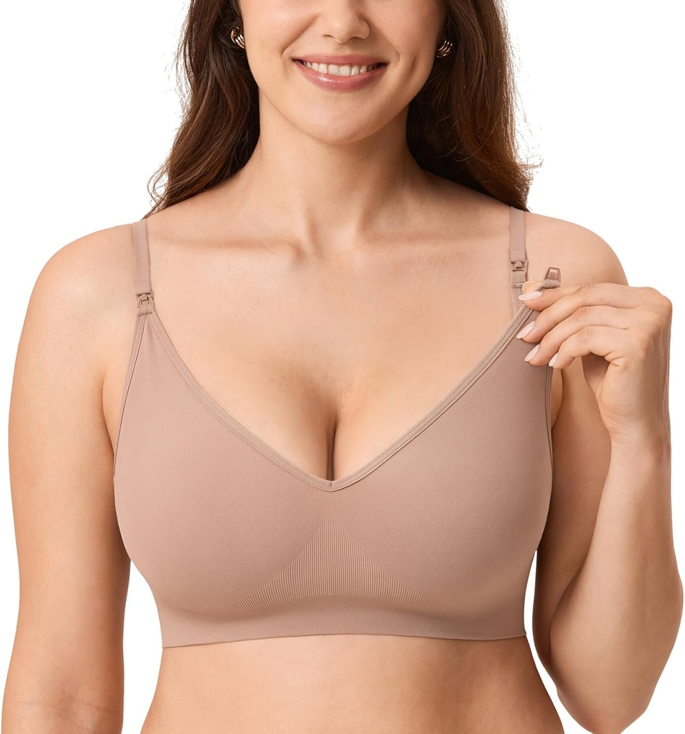 MOMANDA Sleep Nursing Bras for Breastfeeding Seamless Wirefree Maternity Bra V Neck Comfortable Bralette
