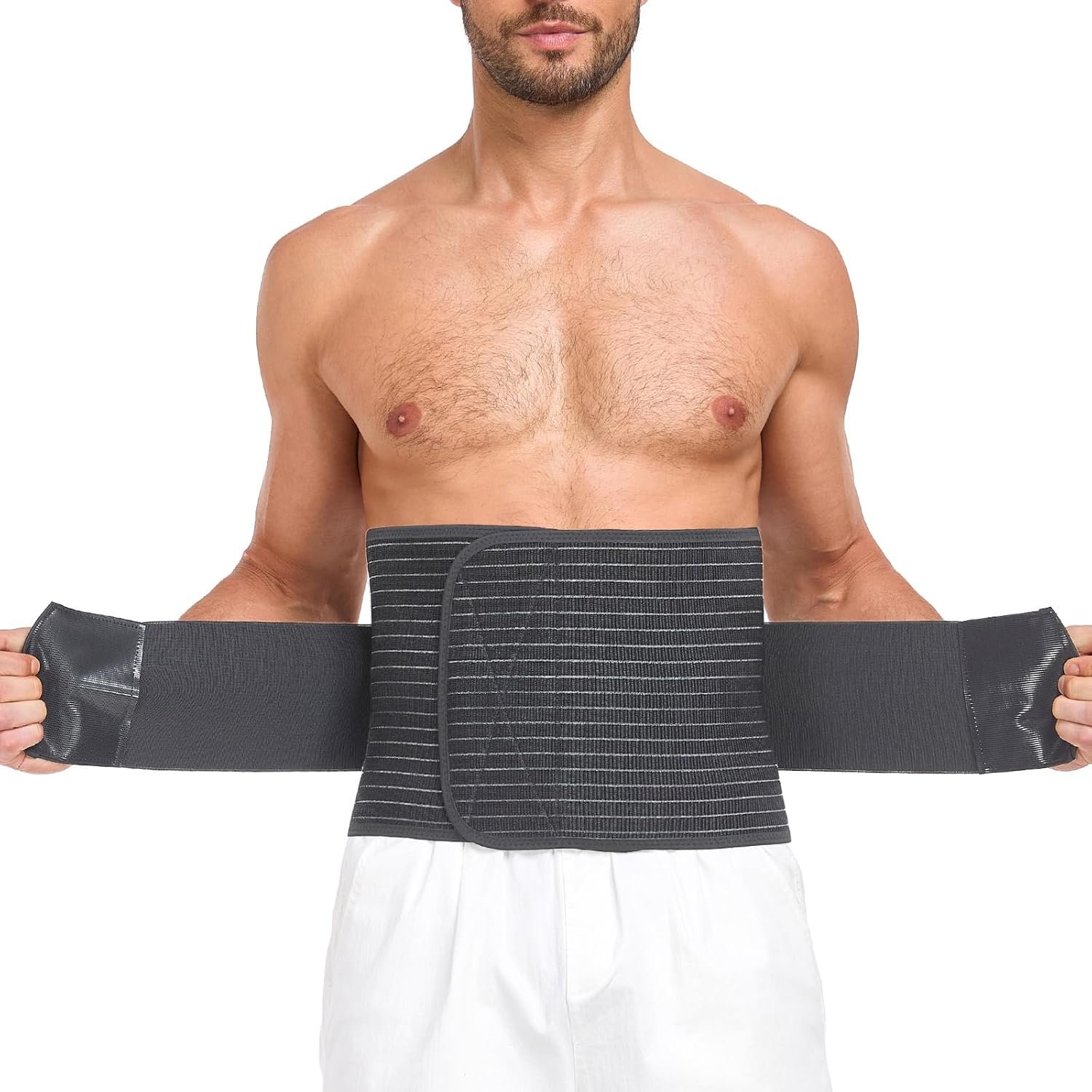 Abdominal Binder for Men and Women – Post Surgery & Postpartum Recovery Hernia Support Belt Waist Trainer for Men Adjustable Compression Wrap (Black,L)