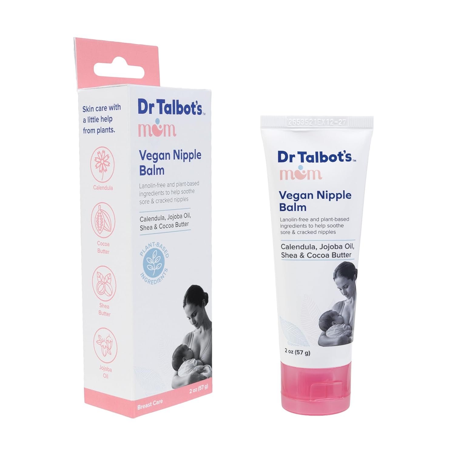 Dr. Talbot's Mom Vegan Nipple Balm for Breastfeeding Mothers - 2 oz - Lanolin-Free, Plant-Based Nipple Cream - Made with Calendula, Jojoba Oil, Shea & Cocoa Butter - Soothing Care for Nursing Moms