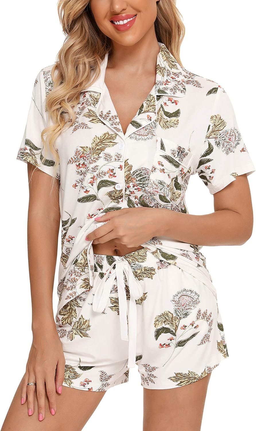 Senert Pajamas Set For Women Short Sleeve Sleepwear Soft Button Down Post Partum Pjs Set Maternity Lounge Sets S-XXL