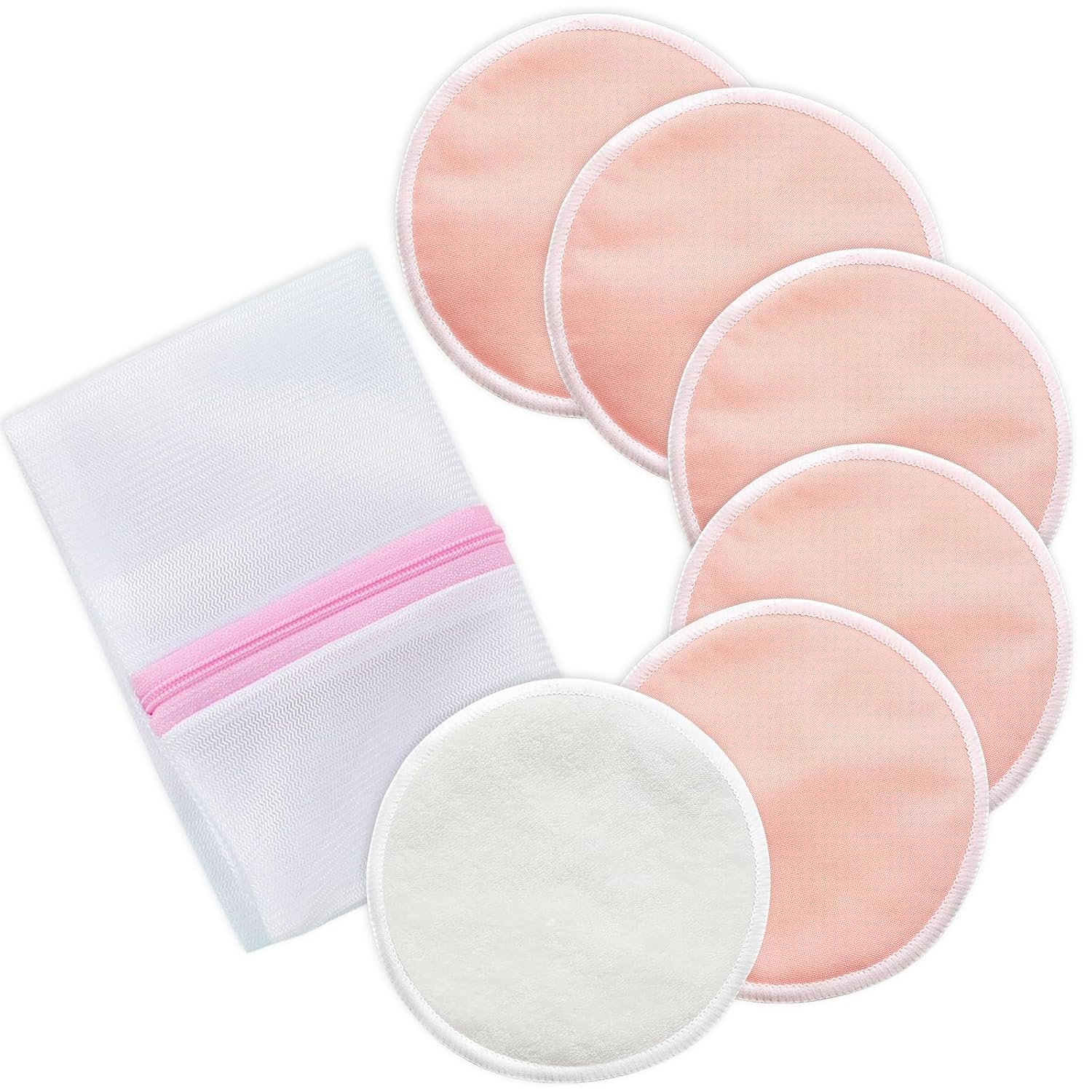 Reusable Breast Pads, Organic Nursing Pads, 4-layer Washable Nursing Pads, Invisible, Fast Absorption, 6 Pack + Wash Bag