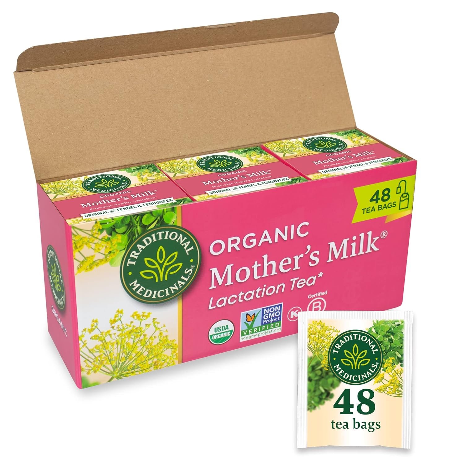 Traditional Medicinals Tea, Organic Mother's Milk, Promotes Healthy Lactation, Breastfeeding Support, 48 Tea Bags (3 Pack)