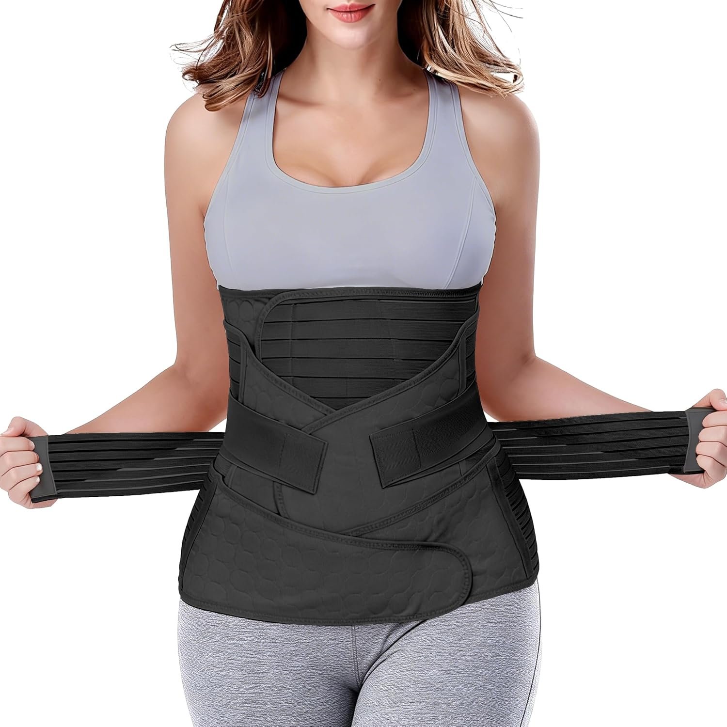 ChongErfei 3 in 1 Postpartum Belly Wrap - Recovery Belly/Waist/Pelvis Belt Black Postpartum Belly Band,Black L