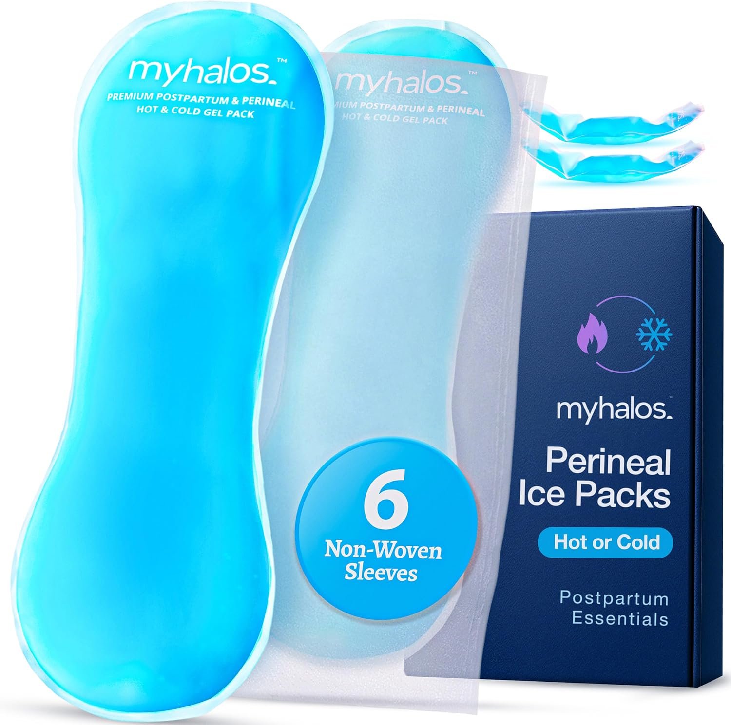 MyHalos® 2X Perineal Ice Packs - Hot & Cold Postpartum Essentials for Hemorrhoids, C Section & Pain Relief, After Birth Essentials for Mom - Cooling Pads, Postpartum Care (2 Pack)