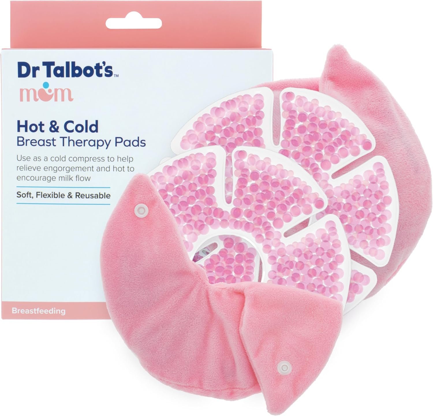 Dr. Talbot's Mom Hot and Cold Breast Therapy Pads - 2 Count - Reusable Gel Packs with Covers for Engorgement Relief & Milk Flow Support