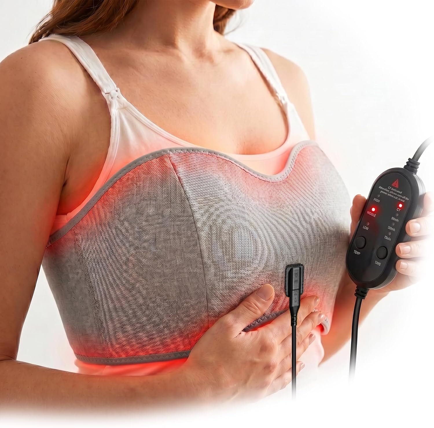 Red Light Lactation Massager with Heat & Vibration, Breast Heating Pad for Breastfeeding, Clogged Ducts & Engorgement Relief, Postpartum Breast Care with Extra Extension Strap for All Body Types