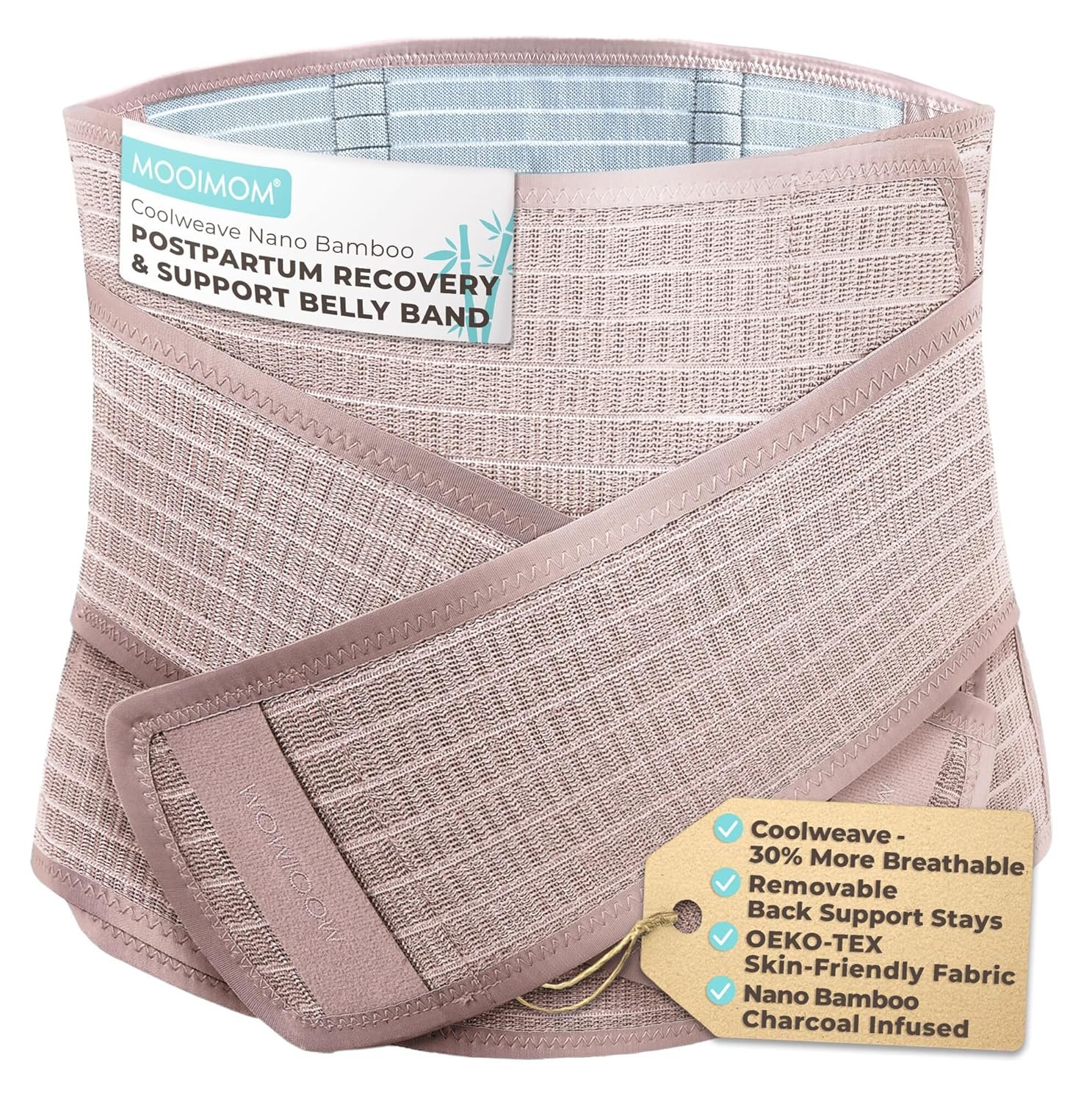 Coolweave Postpartum Belly Band for C-Section Recovery, Breathable Maternity Abdominal Binder with Ergonomic Back Support, Adjustable Belly Wrap for Post Surgery Recovery, Waist & Core